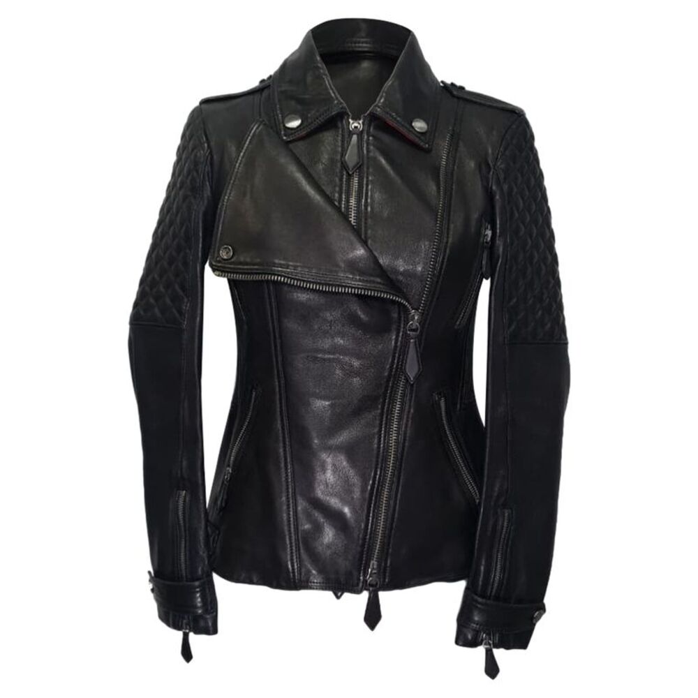 Burberry Quilted Accent Biker Jacket in Black Lamb Leather - Picture 1 of 8